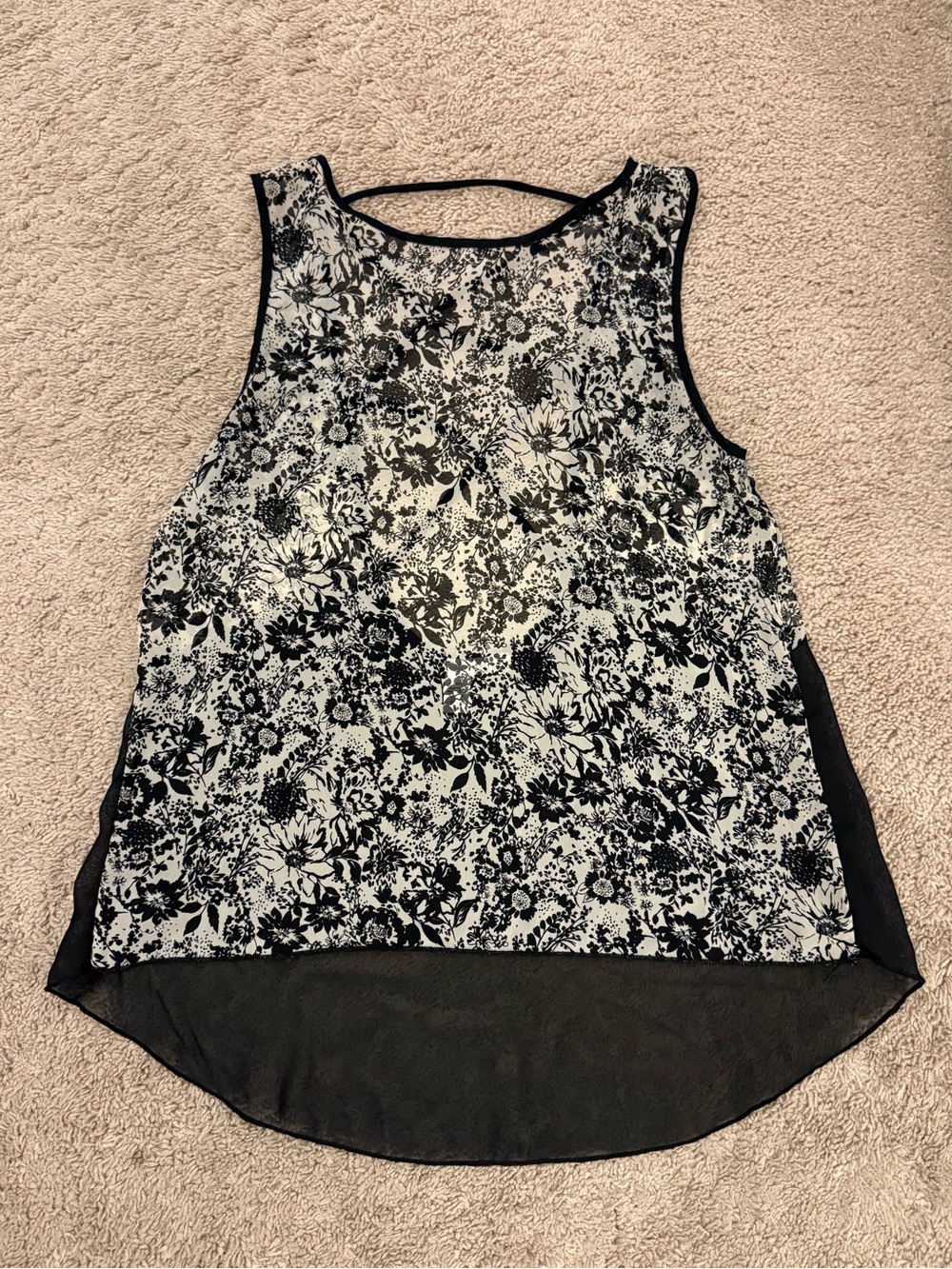 Abound Black & White Floral Sleeveless Chiffon High-Low Tank